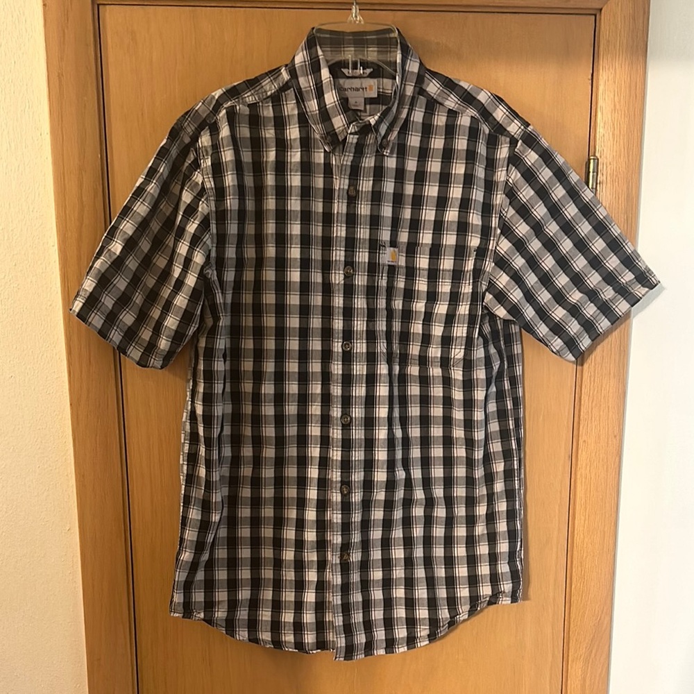Carhartt Men’s Plaid Button Down Relaxed Fit Shirt Black White Size Small